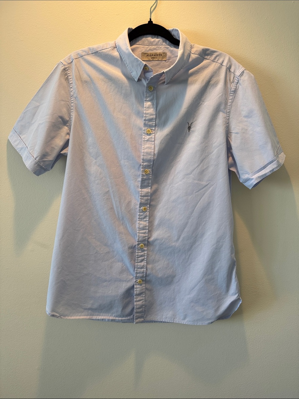 All Saints Men’s Pale Blue Cotton Short-Sleeve Button-Down Shirt